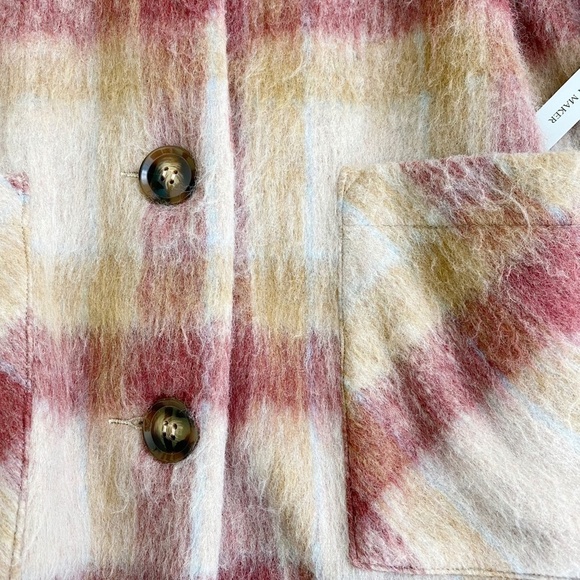 Cyrus Brushed Plaid Button Jacket Shacket Camel Burgundy NWT Statement Maker - Picture 7 of 9